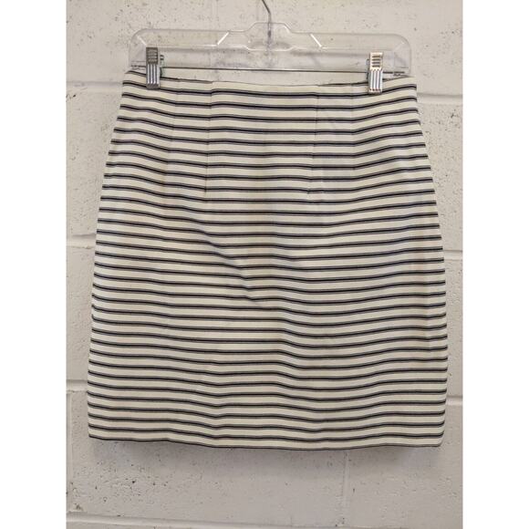 Ann Taylor Loft Skirt Sz 4 White Black Stripe Twill Faux Wrap Sailor Nautical - Picture 5 of 7
